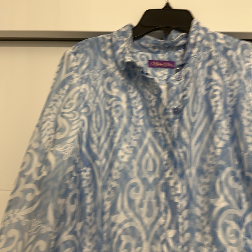 Light Blue Patterned Maxi Dress with Floral Hem - Picture 2 of 5